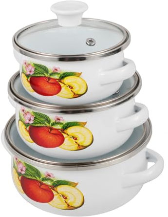 OUNONA 3stücke Teiliges Emailliertes Kochgeschirr Mit Doppelgriff Für Küche Und Haushalt Emaille-schmortopf Zum Kochen Mit Rutschfesten Grifflösungen