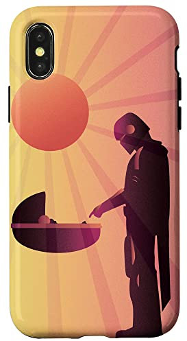 Hülle für iPhone X/XS Star Wars: Der Mandalorianer und das Kind — Silhouette bei Sonnenuntergang