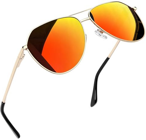 Joopin Metallrahmen Große Sonnenbrille Damen Polarisiert Orange Verspiegelt und Klassisch Sonnenbrille Herren UV400 für Fahren und Tourismus Sunglasses (Orange Rot Verspiegelte)