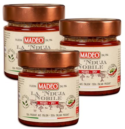 Nduja Calabrese scharf im Glas, italienische Streichsalami, 3x180g (=540g)