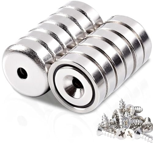 12 Stück Superstarke Neodym Magnete,Magnete Stark mit runder Basis und Löchern, 16 mm Seltenerdmagnete Topfmagnet mit Senklöchern und Schraube für Küchenhandwerk, Holz, Haltewerkzeuge zum Aufhängen