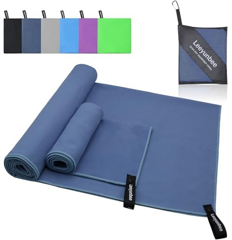Leeyunbee Mikrofaser Handtuch 2er Set - 160 x 80 cm Badetuch Groß + 80 x 40 cm Klein Handtuch, Schnelltrocknend Sporthandtuch, Kompakt Microfaser Handtücher, als Reisehandtuch, Strandtuch (Marineblau)