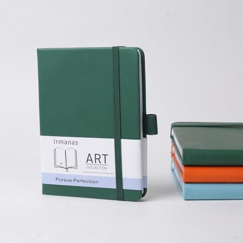 Irmanas A6 Notebook, Premium Classic Lined Notepad with Pen Loop 160 Pages College Leather Hardcover Journal Business Gift Office Supplies for Men Women(Dark or deep green)