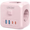 LENCENT Murale Europe Prise Multiple Secteur USB Multiprise Murale, 7 en 1 Cube Chargeur USB avec 3 Sorties AC 4000W, 2 Type C et 2 Ports USB, avec Interrupteur Idéal pour Salon Bureau Chambre,Rose