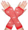 DIVINA VITAE Red Rhinestone Fishnet Gloves - Long Fingerless Arm Sleeves, Sparkly Mesh 80s Accessories for Women and Kids