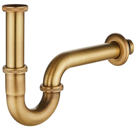 KINKIBOS Edelstahl P-Trap 1 1/4x 32mm Universal für Badezimmer Waschbecken, Höhenverstellbar, Geruchsverschluss, Messing Antik Gebürstet Abflussrohr