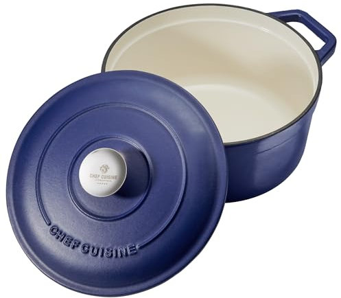 CHEF CUISINE Gusseiserner Bräter, blau, emailiert, 3,5 Liter, Deckel mit Edelstahl-Knauf