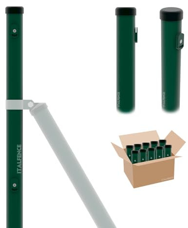 Italfence - Zaunpfosten für Maschendraht Drahtzaun, grün pulverbeschichtet, mit Drahthaltern (verschiedene Höhen) [H 150cm, Ø34mm, 10 Stück]