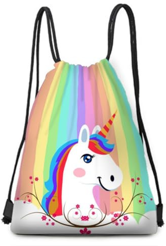 MHDAMAI Einhorn Kordelzugtasche,Einhorn Kordelzug Rucksack Turnbeutel Gym Sack Beutel 3D Fullprint Rucksack Kordelzug Leinwand Tasche für Jungen Mädchen Gym School Swimming Pool Beach Camping Travel