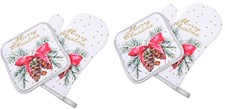 Alipis 4sets Xmas Fireproof Gloves Heat Insulation Kitchen Gadget Non-slip Oven Mitts