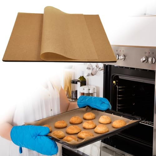 100 Blätter Backpapier Rolle Papierblätter Butterbrotpapier Wachspapier Pommes Papier Pergamentpapier Rolle zum Backen, Kochen, Grillen, Dampfgaren und Airfryer von Baker's Signature (Brown, One size)