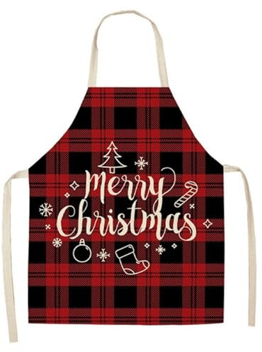 Kiuiom Weihnachtsschürzen für Frauen Männer,Erwachsene Schürze,Kreative Kochschürze,Kochschürze, LatzschürzeWeihnachtsmustern Leinen Kochschürze für Küche Backen Grillparty Weihnachtensparty