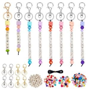FREEBLOSS 370Pcs Silicone Beads Keychain Making Kit Letter Beads Keychain Beaded Keychain Kit Bead Lanyard for DIY Silicon Bead Jewelry Keychain Gift for Mom Women