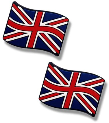 TCHARIRY United Kingdom Flag Shoe Charms - Flag-Themed Charms for Clog Sandals, Shoes, Backpacks & Accessories - Set of 2, One Size, Plastic, No Gemstone