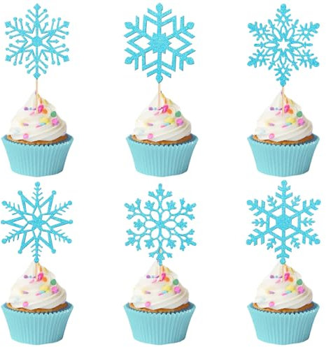 Schneeflocke Cupcake Toppers, 24 Stück Weihnachten Schneeflocke Kuchendekoration, Schneeflocke Geburtstag Cupcake Topper, Schneeflocke Cake Toppers, Schneeflocke Torten Deko (C)