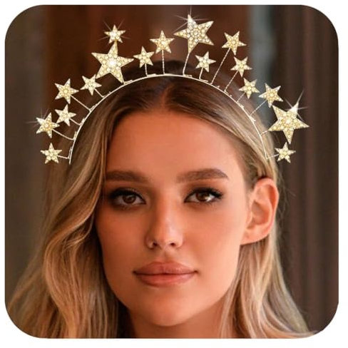 Bandeau Étoiles Scintillantes, Bandeau Étoile en Strass, Étoiles Serre-Tête, Cerceau de Cheveux Étoile, pour Femmes Filles Anniversaire Fête Costumée(Gold-C)