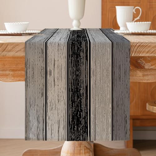 Tischläufer Grau 33 x 183 cm Planken Antik Alt Rustikal Holz Modern Frühling Tischläufer deckchen Saisonnal Küche Tisch Dekoration Abwaschbar Drinnen Urlaub Party Table Dekor