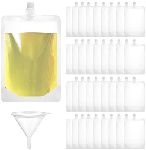 Oungy Getränkebeutel für Festivals, 500 ml, Kunststoff, mit Trichtern, wiederverwendbare Getränkebeutel, transparent, nachfüllbar, Saftbeutel für Picknick, Party, Camping, 100 Stück