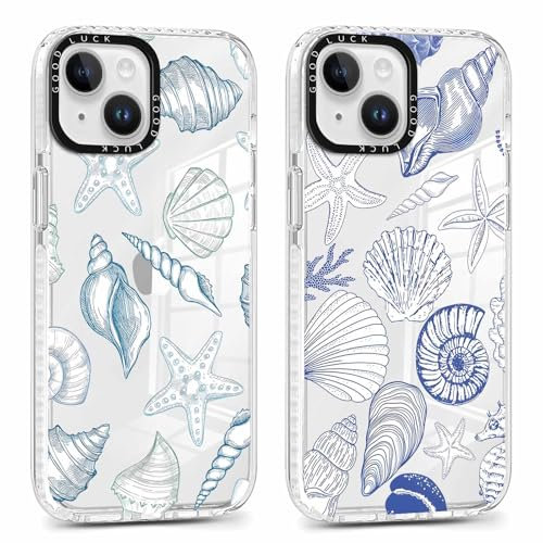 Phoona 2 Stück Handyhülle für iPhone 15 Hülle 6,1'', Aesthetic Muschel Muster Design Weiche TPU Ultra Dünn Transparent Silikon Schutzhülle Kratzfeste Stoßfest Bumper Case für Mädchen