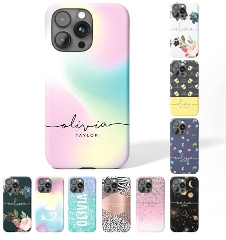 Tirita Personalised Phone Case for iPhone SE 2020 & SE 2022 – Hard Case or Cover With Custom Name or Initials – Cute Personalised Gift for Women or Girls [18. Marble Holographic Pastel]