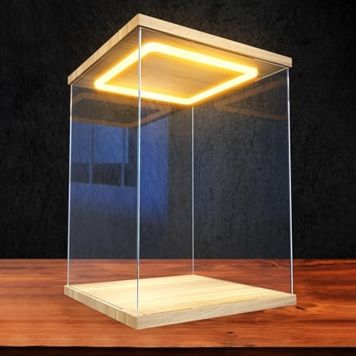 Boite Acrylique Grandes Boîtes en Acrylique avec Éclairage LED, Vitrines de 15, 20, 25, 30, 35, 40, 50, 60cm pour Objets de Collection, Bacs de Rangement Cubiques en Plastique avec Porte(L30xW35xH50cm
