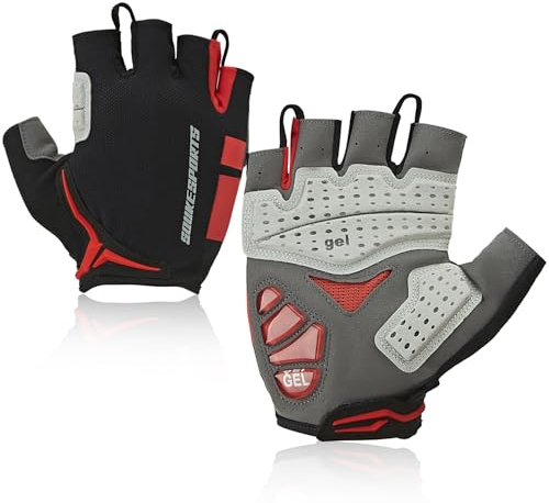 Souke Sports Fahrradhandschuhe Herren Damen with öLgefüLlte Gel-Polster,Atmungsaktive Sommer Halbfinger Radhandschuhe für Mountainbike,Rennrad,Fitness,Outdoor-Sport(Rot,L)