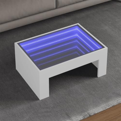 BOWEKAM Möbel, Tische, Akzenttische, Couchtische, Couchtisch mit Infinity-LED, Weiß, 70 x 50 x 30 cm