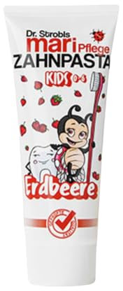 Dr.Strobls Kinderzahnpasta Erdbeere, Zahncreme Kinder 0-6 Jahre, Kariesschutz Milchzähne, 75ml