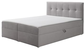 RAVIO Boxspringbett Toronto mit 2 Bettkästen, gepolstertem Kopfteil, Bonellfederkern H3 und Topper, Polsterbett aus Samt mit Stauraum und hohem Liegekomfort (Grau (Amor 4318), 160 x 200 cm)