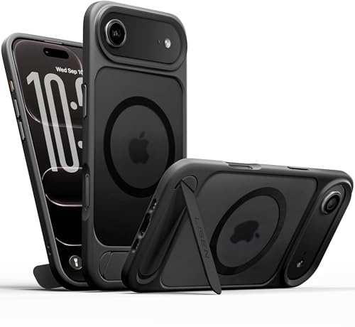 LISEN iPhone Air Hülle, iPhone 17 Air Case mit MagSafe [Unsichtbarer Ständer] [20N Super Magnetkraft] Tastenschutz & Militärschutz Handyhülle für iPhone 17 Air Case Dünn Stoßfest - Matt Schwarz
