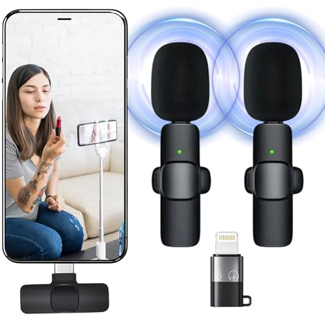 Hiridi Microfono inalambrico para iPhone iPad Android Ordenador - Micrófono de Solapa inalámbrico - Mini Microfono Inalambrico para Movil - Micrófono para Grabación de Video Tipo C y Lightning.