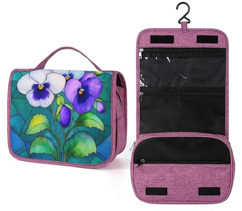 Kulturbeutel für Damen, Buntglas, mit Haken, für Shampoo, Blau / Violett