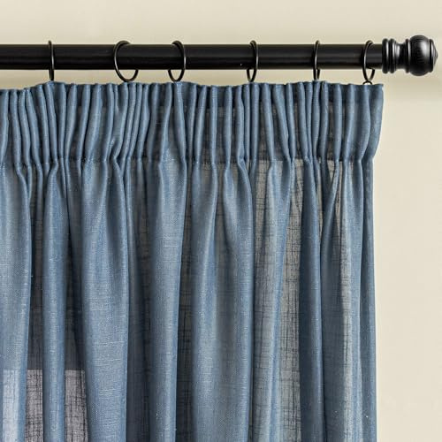 MYSKY HOME Leinen Vorhänge Halbtransparent Gardinen mit Kräuselband | Staubiges Blau,2er Set,H260 x B140 cm,Wohnzimmer Leinenoptik Gardine,Boho Landhaus Dekoschal für Kinderzimmer,Linen Curtains