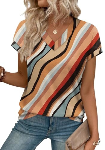 Aokosor Womens Tops T Shirts for Women UK Short Sleeve V Neck Ladies Blouses Tunic Tops