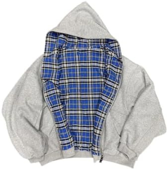 yssgtt Mens Vintage Reversible Hoodies Womens Plaid Print Sweatshirt Unisex | Mens Zip Up Hoodies Top, Baggy Hoodie, Long Sleeve, Pockets, Streetwear, Y2k Jacket, Unisex Sweatshirt