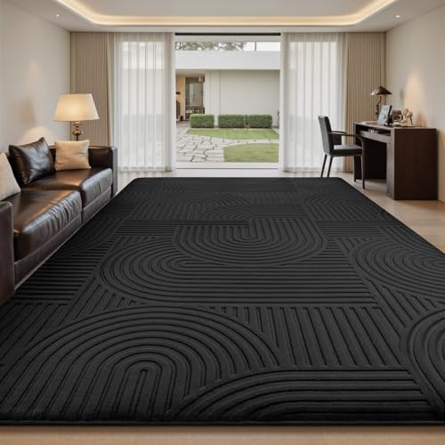 Treeboy Teppich Wohnzimmer Schwarz 160x230 Groß Schlafzimmer Carpet Rugs | Kurzflor Flauschig Waschbar Antirutsch Rug Modern Kinder Teppiche Gegend 3D Geometrisch für Kinderzimmer Mädchen Jugendzimmer