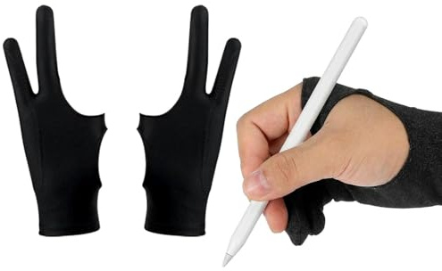 LEOUEANR 2Pcs Drawing Glove, Two Finger Screen Gloves with Palm Rejection Breathable Fabric Artist Hand Gloves for Tablet & Digital Art, Black