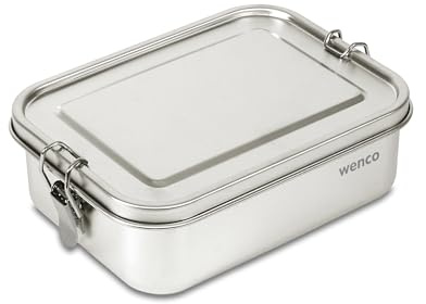 wenco Lunchbox aus Edelstahl, Mit 2 Fächern, Brotdose groß mit 1,5 liter Fassungsvermögen, Wasserdicht, Spülmaschinengeeignet, inkl. Ersatz-Silikonring, 21,5 x 16,5 x 7,0 cm, Silber.