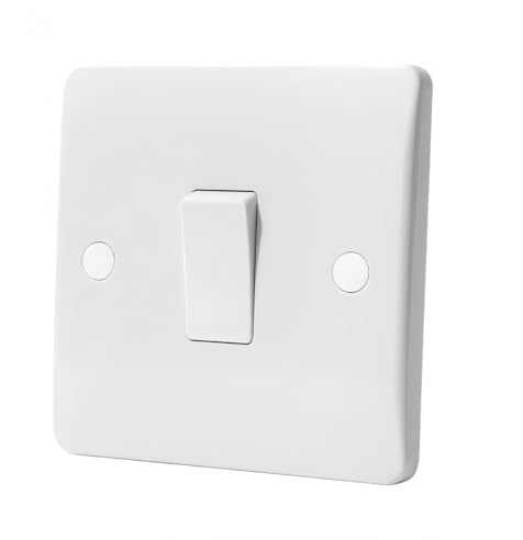 Huba Interruttore della luce a parete singola, 1 via, 10 Ampere, 1 marcia, bordo curvo bianco, interruttore della luce, bordi rotondi, interruttore singolo per soggiorno