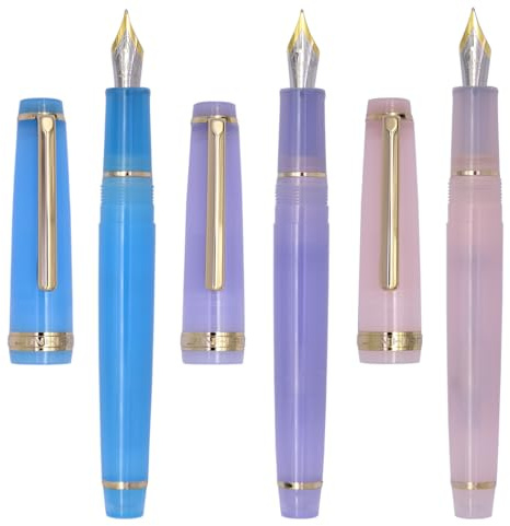 XIAOYU 3PCS Jinhao 82 Acrylic Fountain Pen, Iridium Nib Gold Trim with Ink Converter, Classic Smooth Transparent Writing Pen, Extra Fine Nib(0.38mm), Blue, Purple and Light Pink
