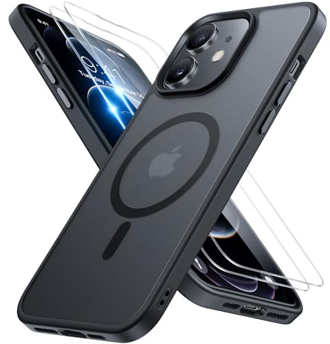 miracase für iPhone 12/12 Pro Hülle mit Magsafe 2 9H+ Panzerglas,Schwarz