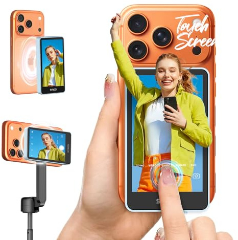 SYNCO XView Monitor Selfie Touchscreen per iPhone 7-17(Blu) | Wireless 50m, Batteria 3H, Supporto 4K/1080p, P2P Diretto, Selfie con Fotocamera Posteriore per Vlog, TikTok & YouTube