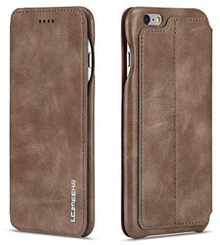 QLTYPRI Hülle für iPhone 6 Plus 6S Plus, Ultra Dünne Ledertasche Magnetische Handyhülle mit Kartenfach Standfunktion Flip Schutzhülle Kompatibel mit iPhone 6 Plus 6S Plus - Kaffee Braun