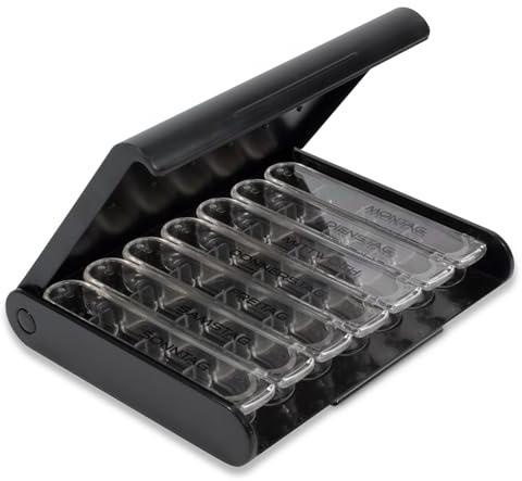 MEDICASE Exklusive und diskrete Tablettenbox 7 Tage | Dänisches Design | Hohe Langlebigkeit | Für Heimgebrauch & Unterwegs | Kleine Dispenser, 4 Fächern, Wochentage auf Deutsch | Schwarz