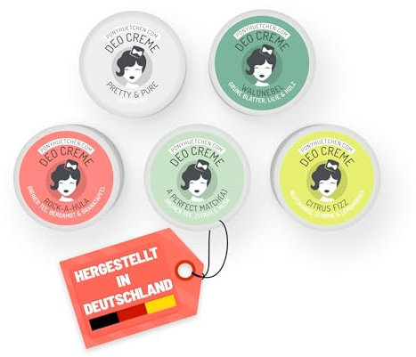 PonyHütchen - Deocreme Set 5 x 5 ml Neutral & Frisch - Feste Deo Creme vegan, ohne Aluminiumsalze & Tierversuche - Unisex Antitranspirant Naturkosmetik handmade mit Bio-Zutaten - Ideal für Handgepäck