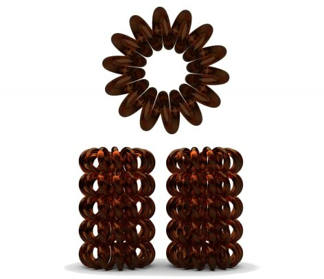 10er Set Spiral Haargummi - Haargummis für weniger Spliss und gebrochene Haare - Haargummi Spirale für feine Haarpartien - Telefonkabel Spiralhaargummi, braun, 2.5 cm