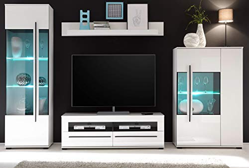 GuenstigEinrichten Wohnwand Design-D in Hochglanz weiß Anbauwand Mediawand 4-teilig 310 x 200 cm
