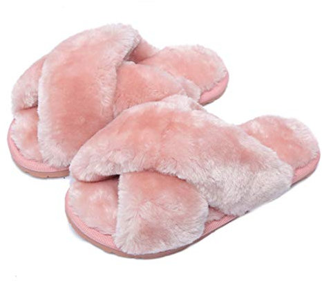 Hitopteu Pantofole Donna Peluche Casa Scarpe Bambini Invernali Slippers Ciabatte Aperta Pantofole Pelose Fluffy Infradito rosa EU 37/38 per la dimensione dell'etichetta 38/39
