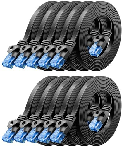 deleyCON 10x 0,25m CAT6 Flaches Netzwerkkabel 1000 Mbit Gigabit LAN - Cat 6 RJ45 Ethernet Patchkabel Dünnes Verlegekabel Flach - für Internet Switch Router Modem Patchpanel - Schwarz