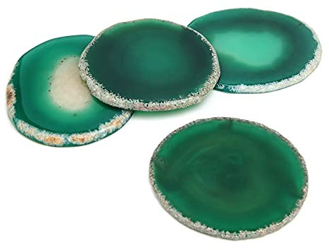 Untersetzer aus Achat, 4 Stück, Naturstein-Untersetzer für Couchtisch, 8.9–10.2 cm, Geode, Edelstein-Untersetzer, Dekoration, einzigartiges Geschenk für Frauen und Männer, Hochzeit, Jahrestag (grün)